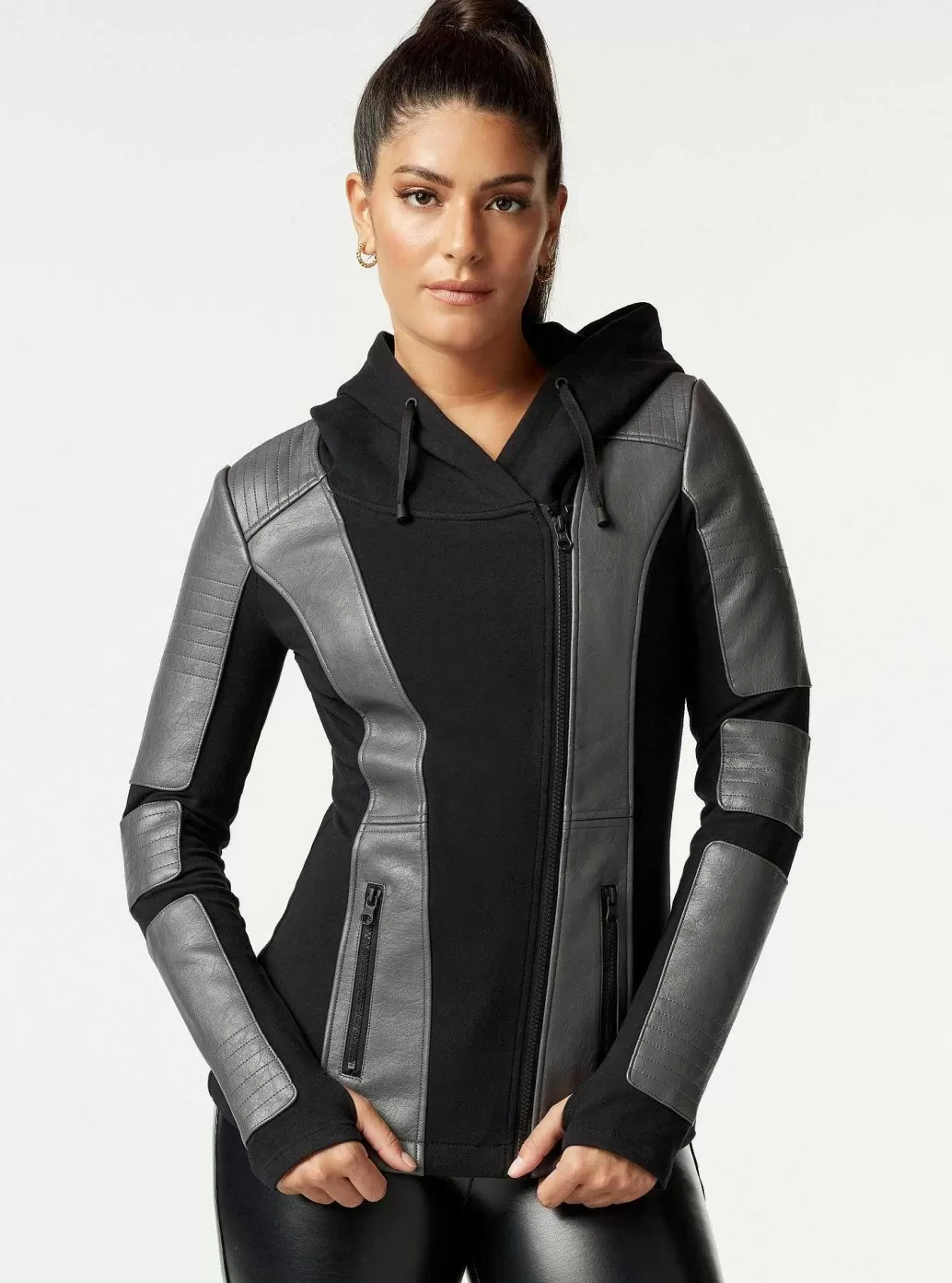 Flash Sale Blanc Noir Asym Hooded Moto Grey