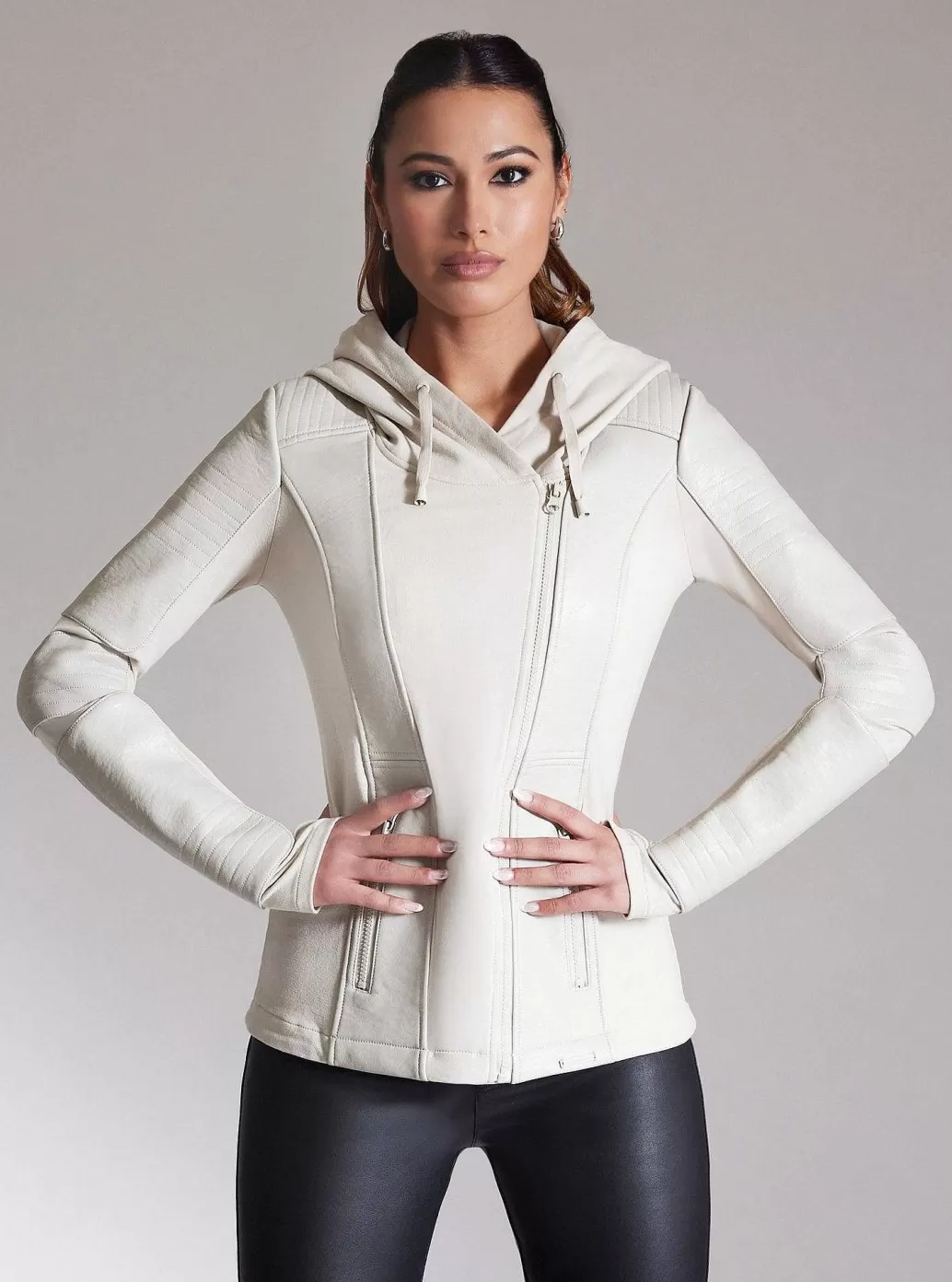 Outlet Blanc Noir Asym Hooded Moto