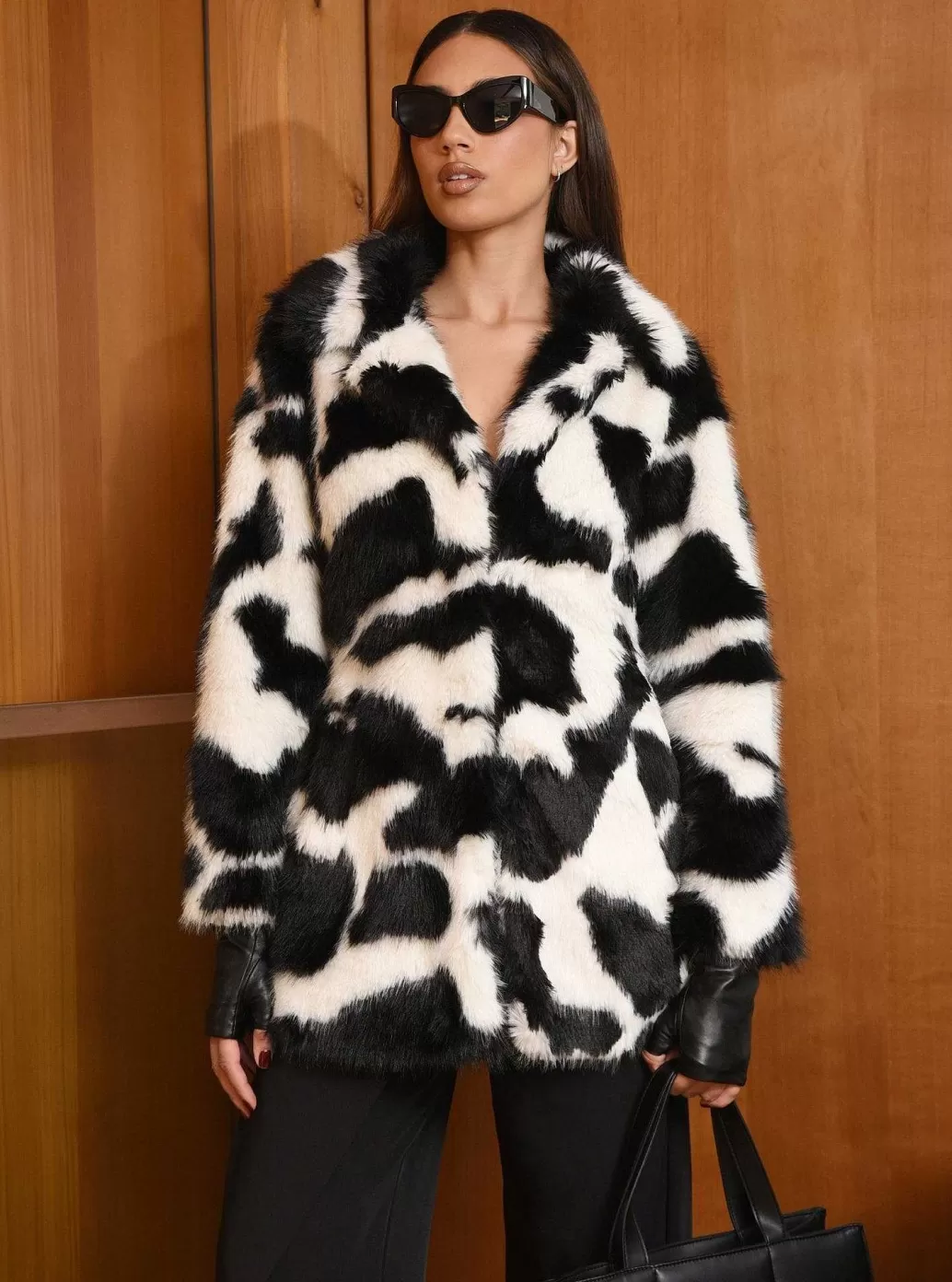 Cheap Blanc Noir Blair Faux Fur Coat Black/White