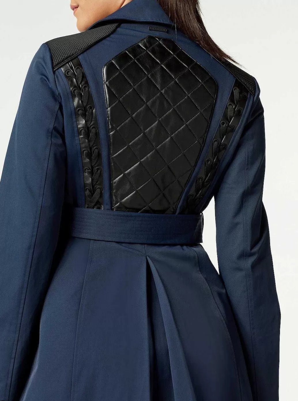 Hot Blanc Noir Collaborator Quilted-Back Trench Navy