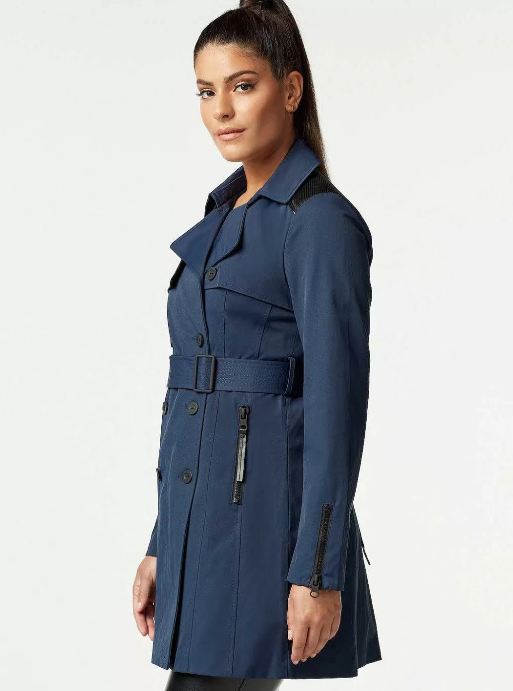 Hot Blanc Noir Collaborator Quilted-Back Trench Navy