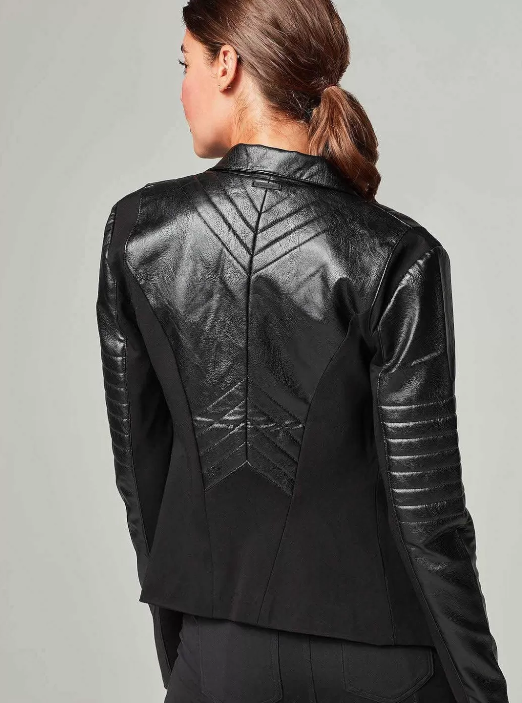 Shop Blanc Noir Drape Front Jacket Black