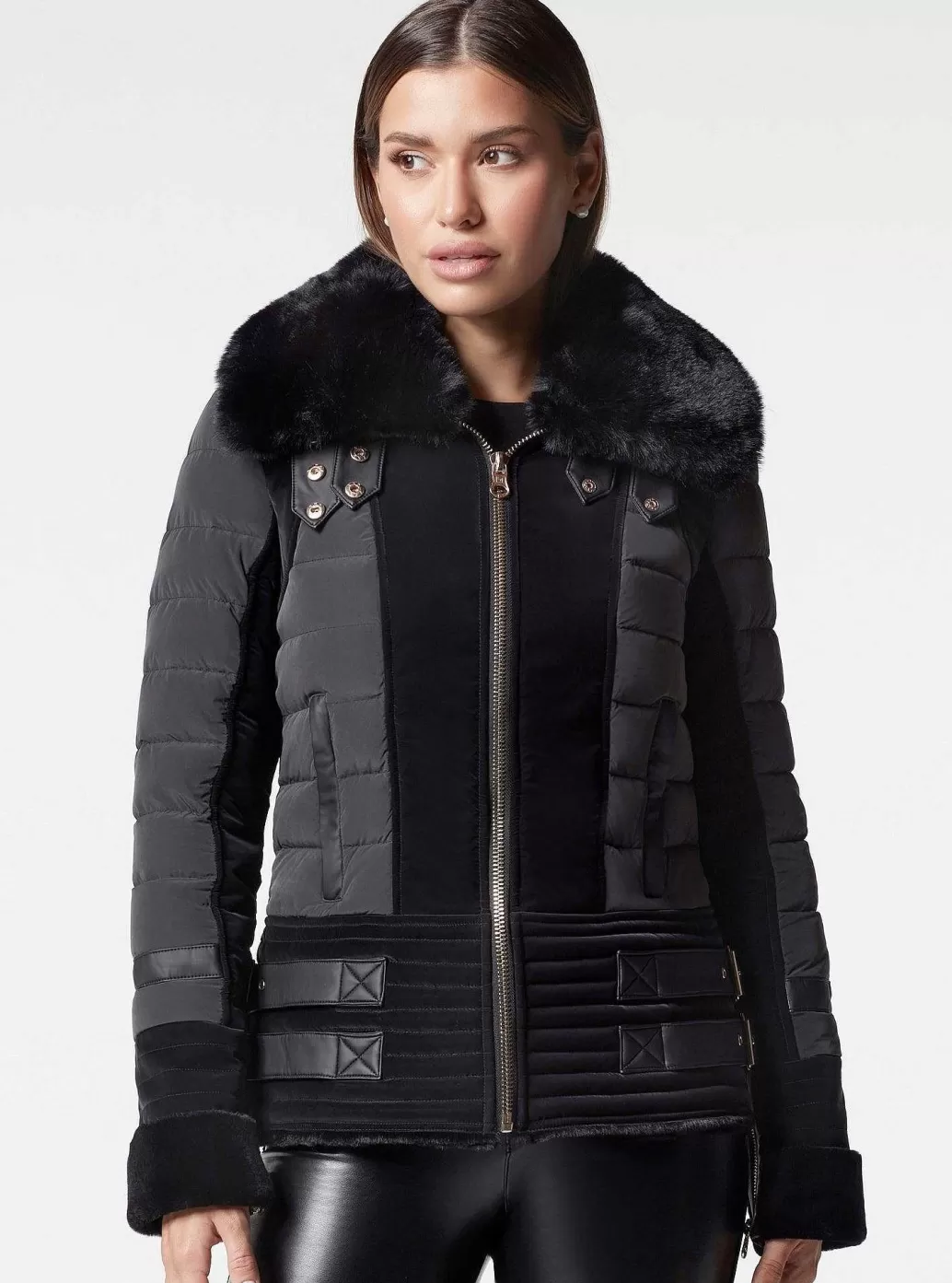 Sale Blanc Noir Gold Moto Puffer Jacket - Down Filled Black/Gold