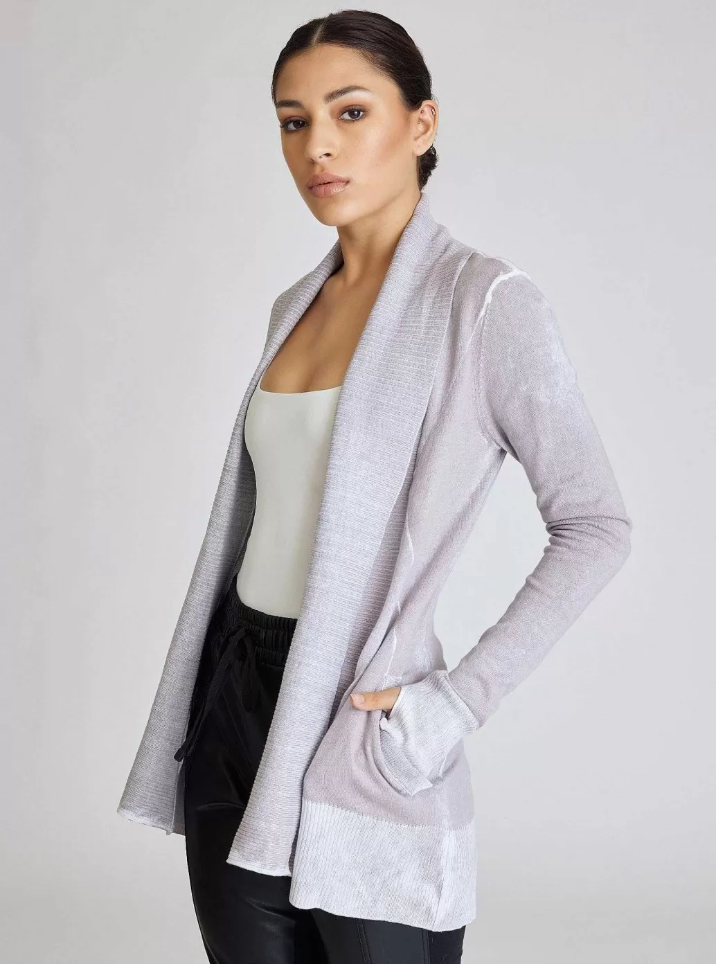 Store Blanc Noir Huntress Drape Front Cardigan Raindrops