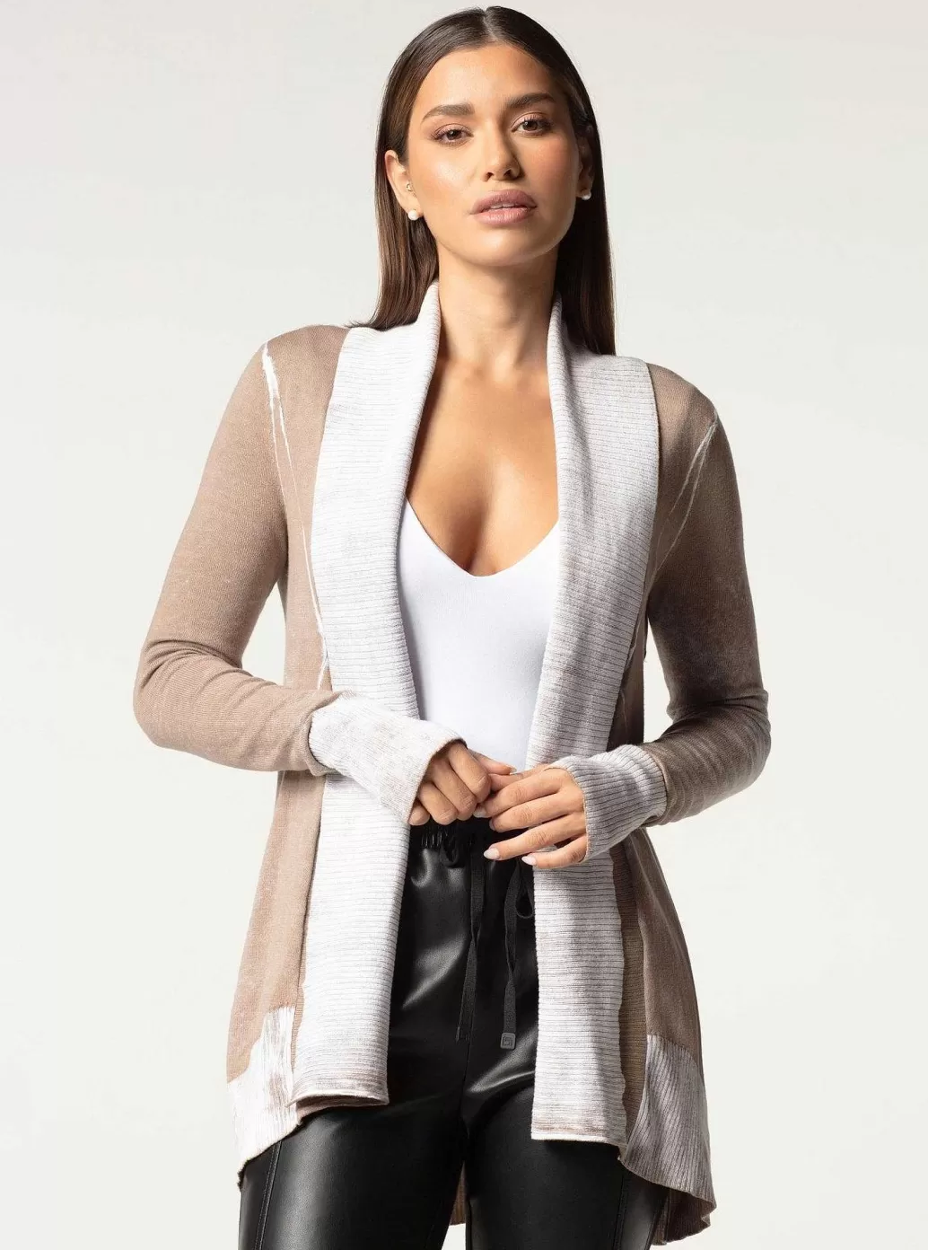 Shop Blanc Noir Huntress Drape Front Cardigan Greige