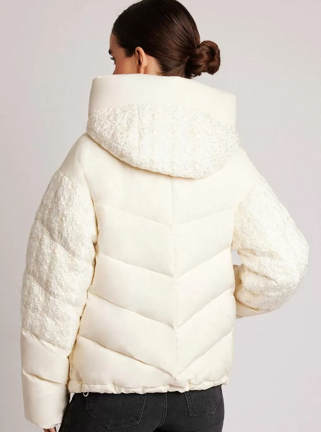 Cheap Blanc Noir Irina Boucle Puffer Gold Trims Down Filled Ivory Combo