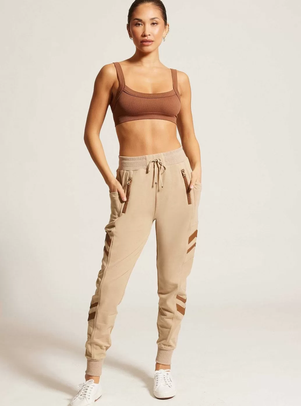 New Blanc Noir Katia Jogger Gold Trims Irish Cream/ Brown Sugar