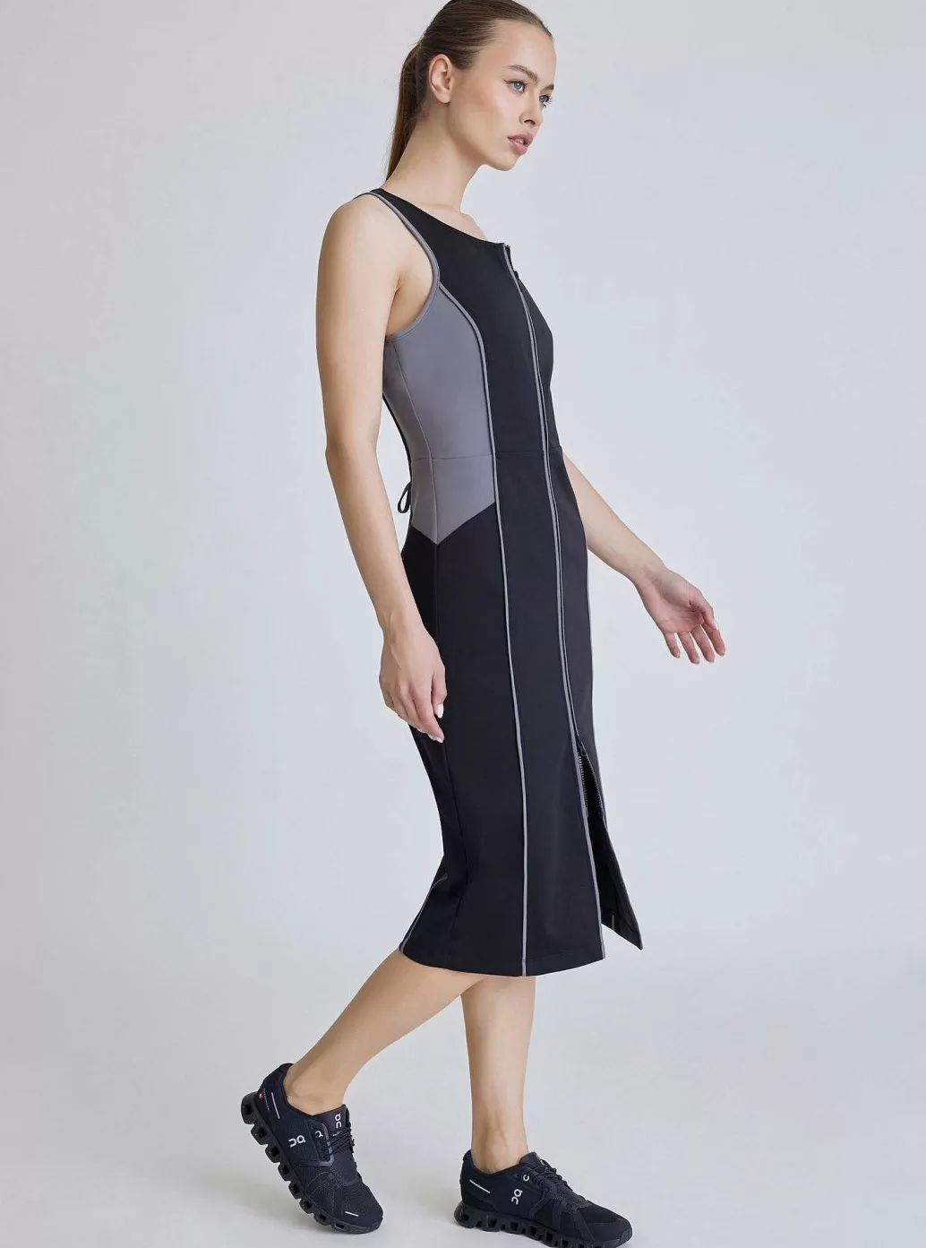Fashion Blanc Noir Lace Back Dress - Black Colorblock Black/Charcoal