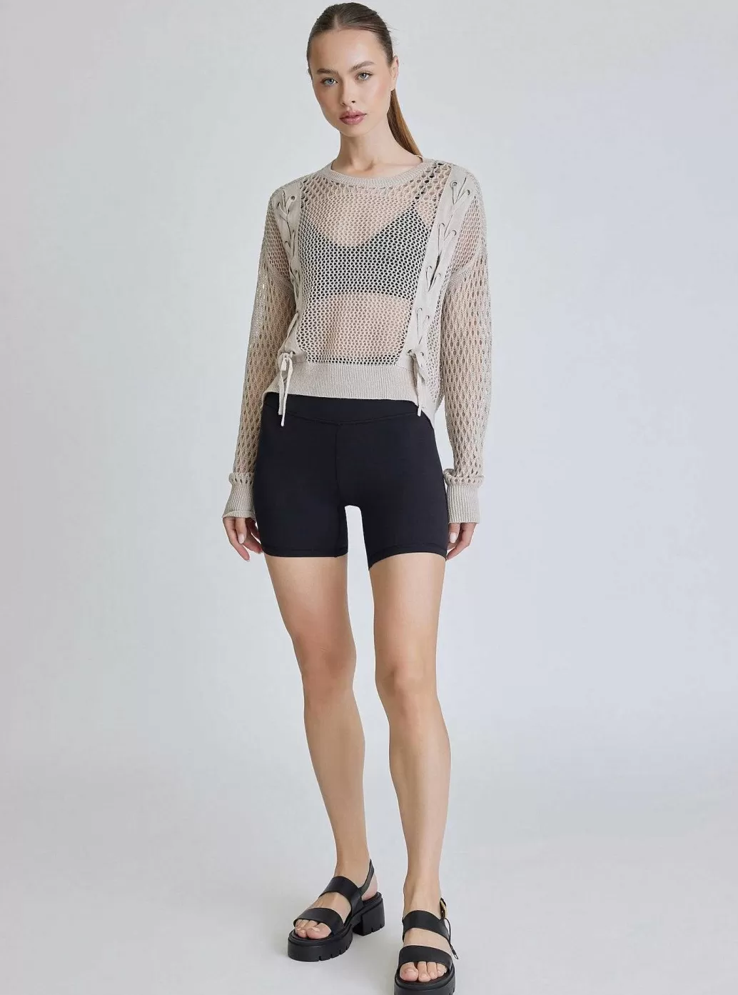 Sale Blanc Noir Lace Up Sweatshirt Pumice Stone