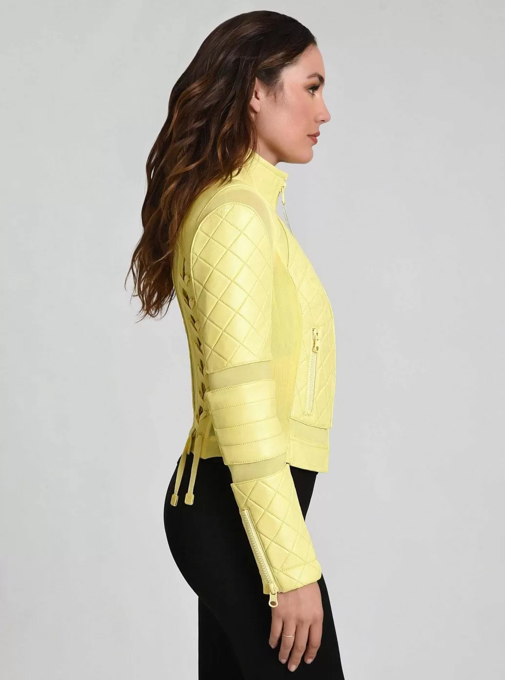 Flash Sale Blanc Noir Leather Moto Mesh Jacket Pale Banana