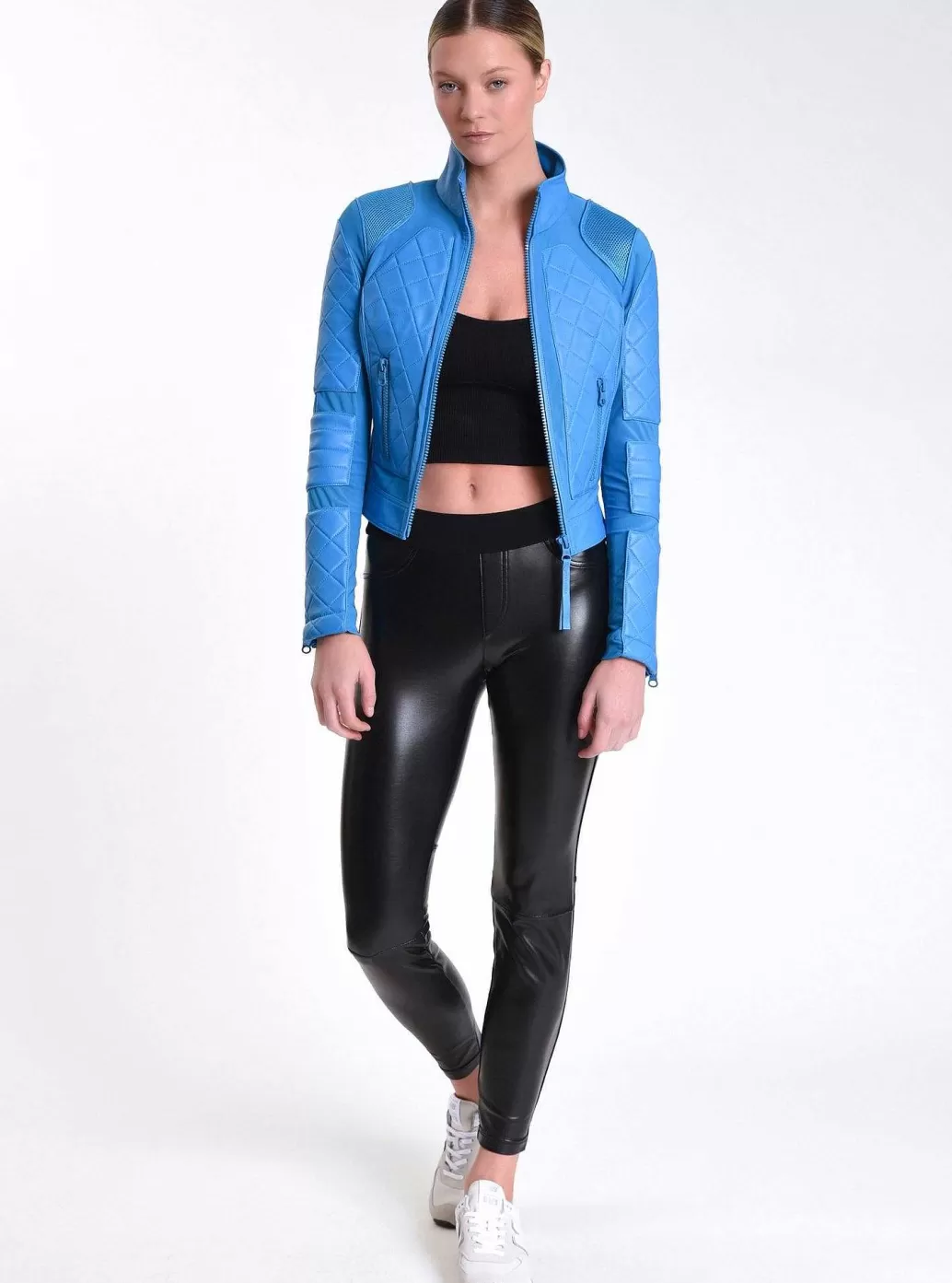 Cheap Blanc Noir Leather Moto Mesh Jacket