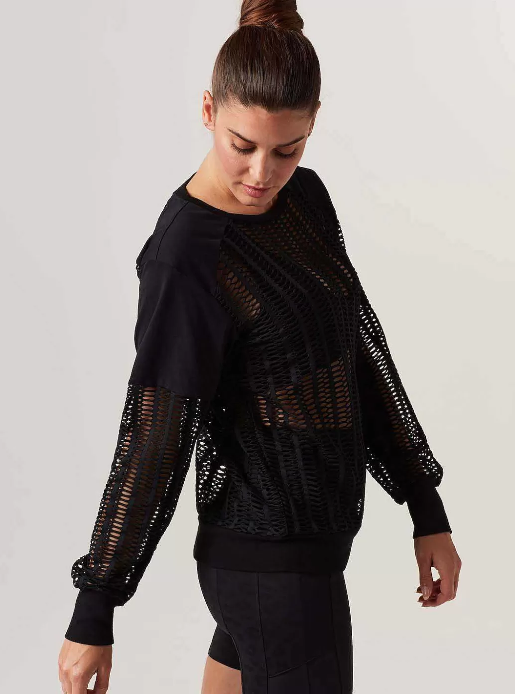 Fashion Blanc Noir Linear Mesh Sweatshirt Black