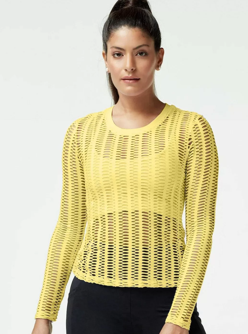 New Blanc Noir Linear Mesh Top Long Sleeve Goldfinch