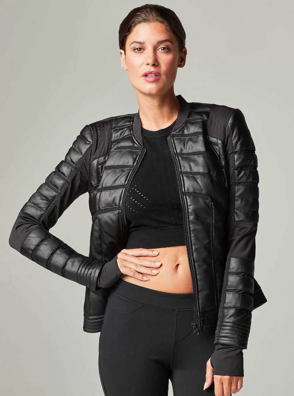 Fashion Blanc Noir Mesh Inset Bomber Black