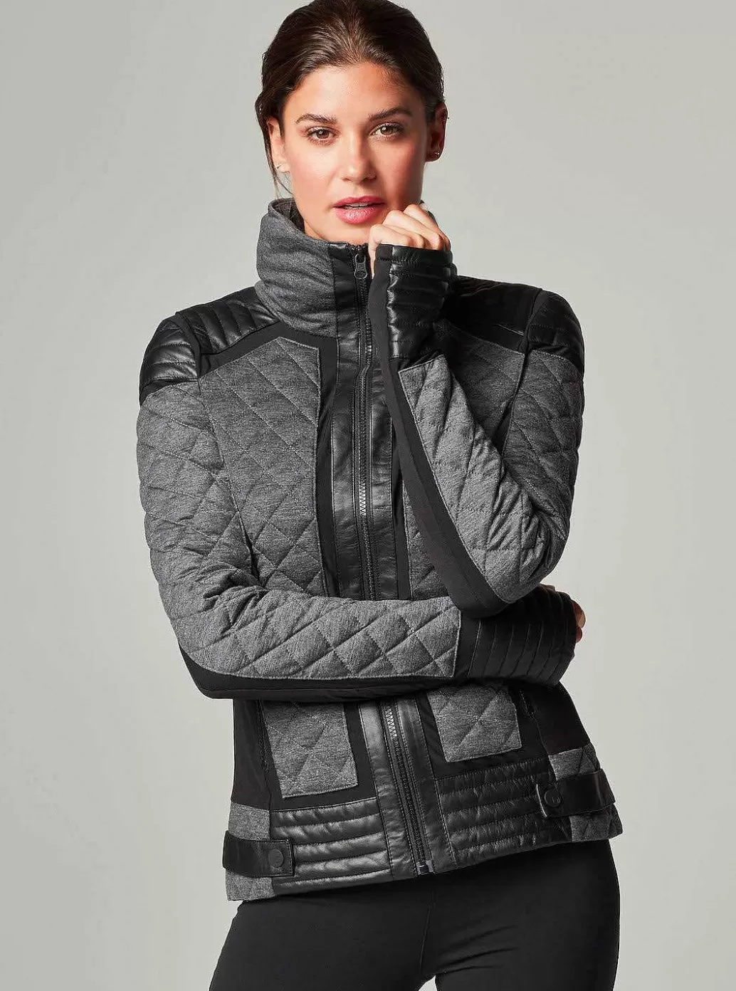 Flash Sale Blanc Noir Mesh Inset Moto Puffer - Down Filled Charcoal Heather