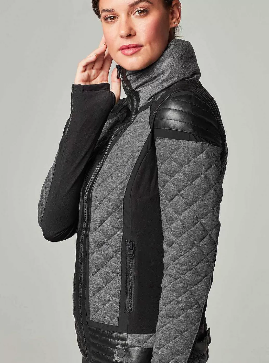 Flash Sale Blanc Noir Mesh Inset Moto Puffer - Down Filled Charcoal Heather