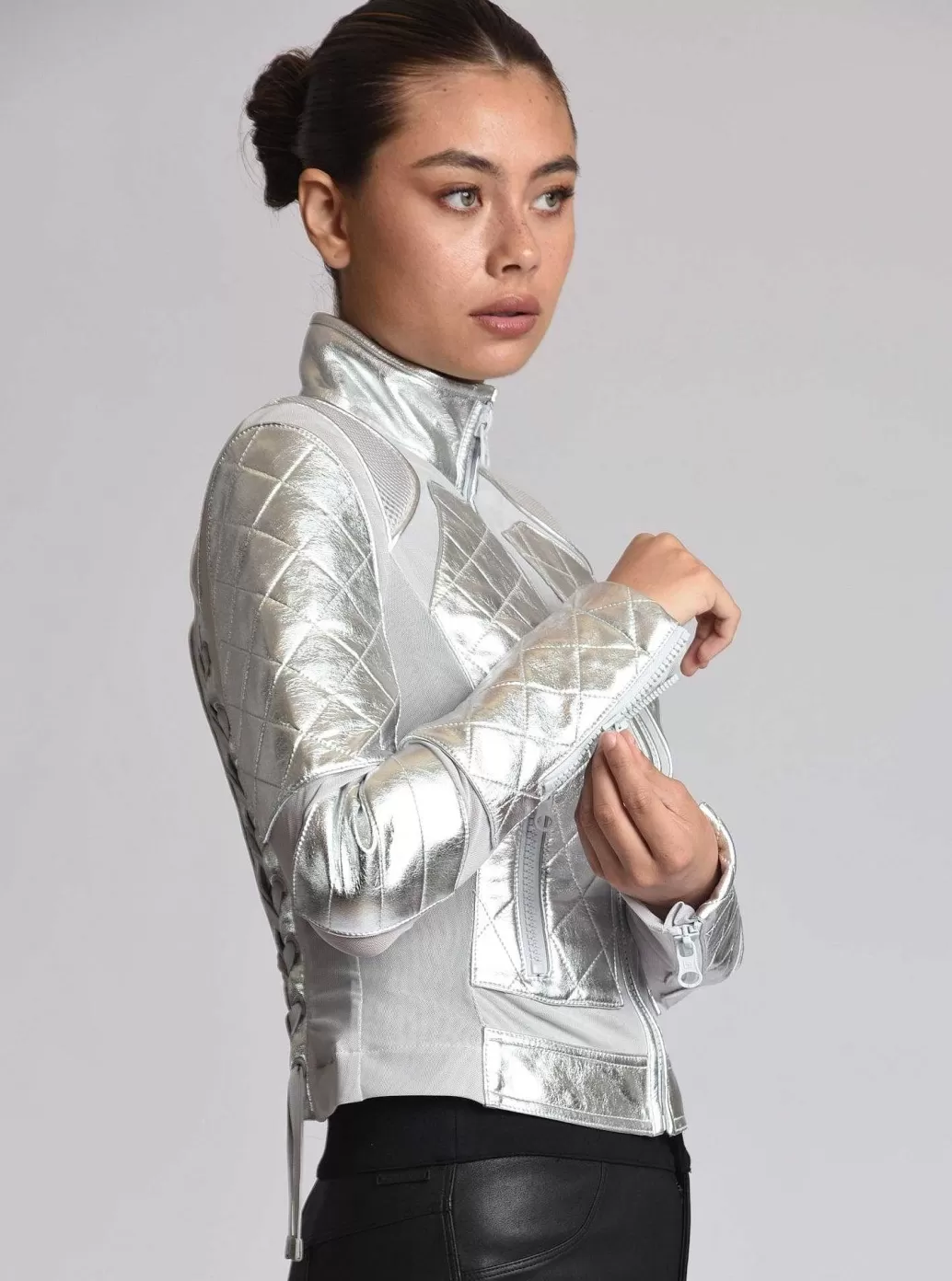 Cheap Blanc Noir Metallic Moto Mesh Jacket Silver