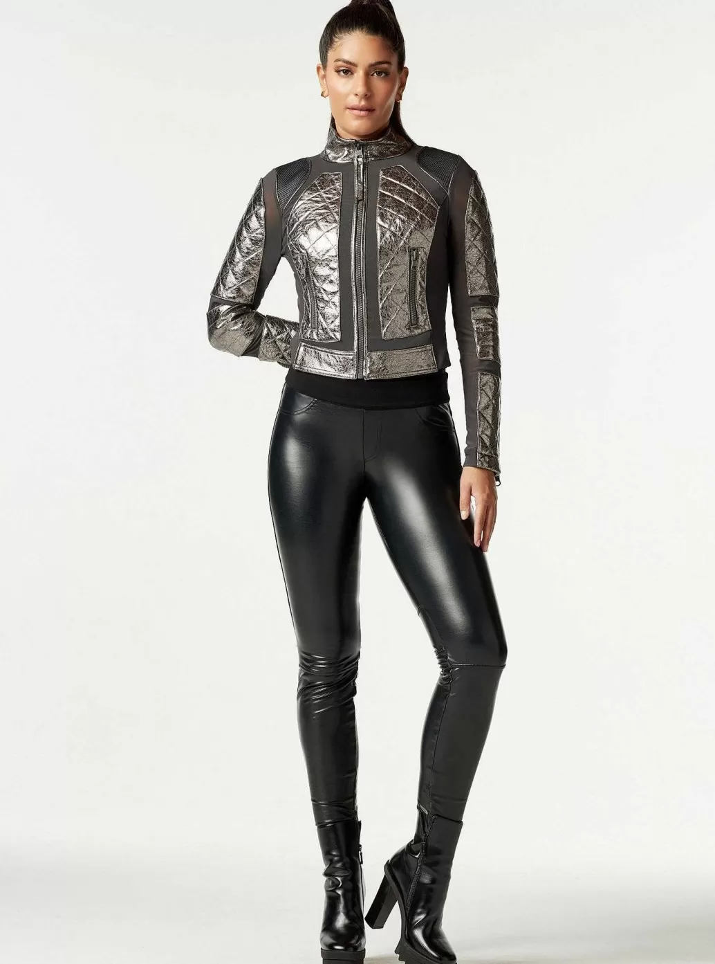 Fashion Blanc Noir Metallic Moto Mesh Jacket Gunmetal / Forged Iron