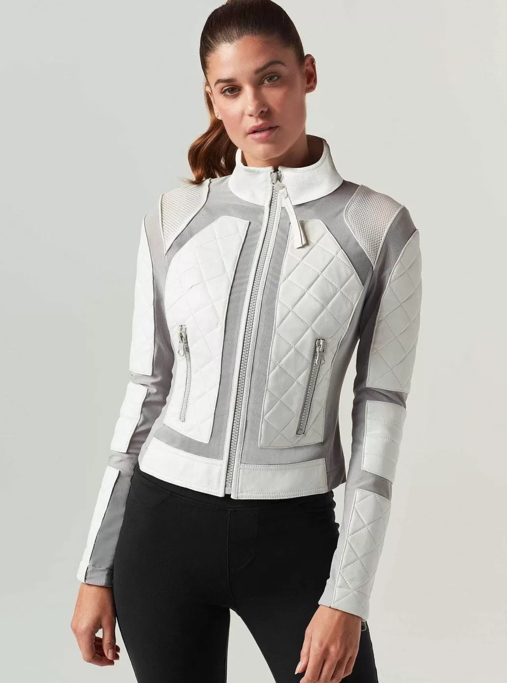 Fashion Blanc Noir Moto Jacket White Combo