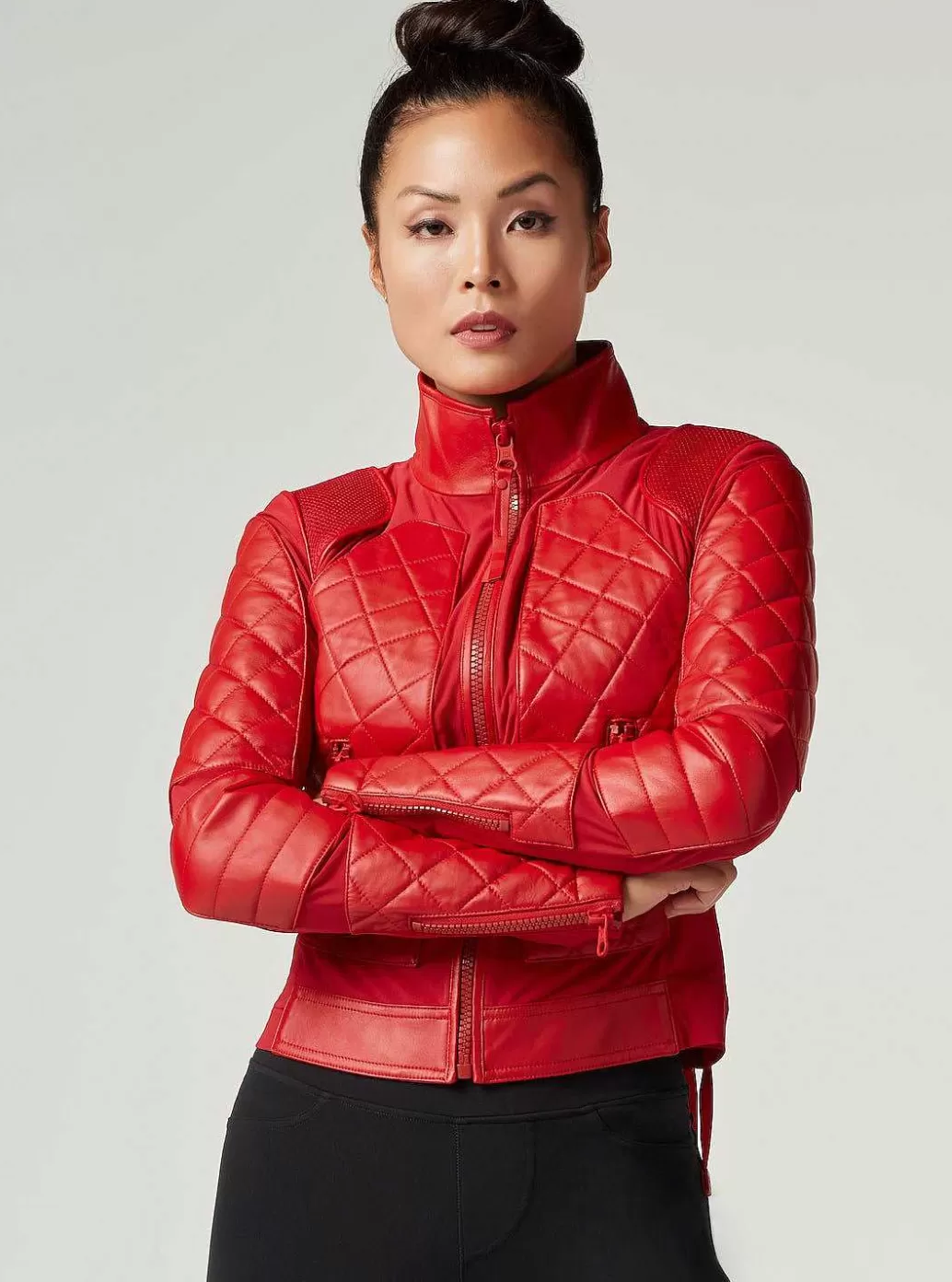 Online Blanc Noir Moto Jacket Haute Red