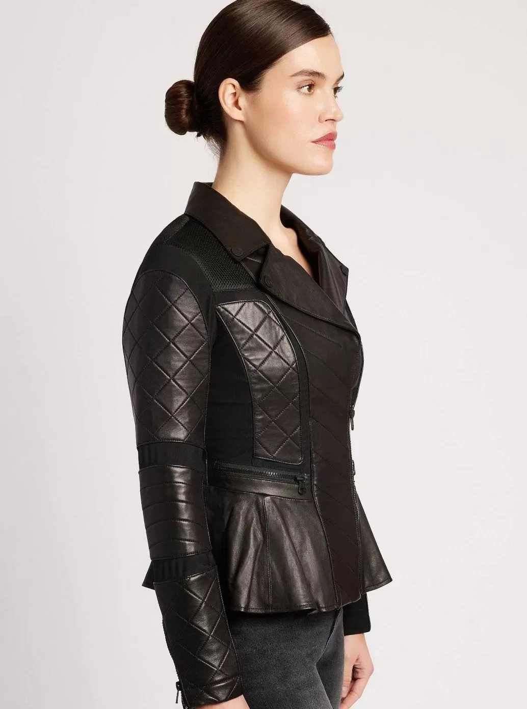 Flash Sale Blanc Noir Moto Mesh Peplum Jacket Black