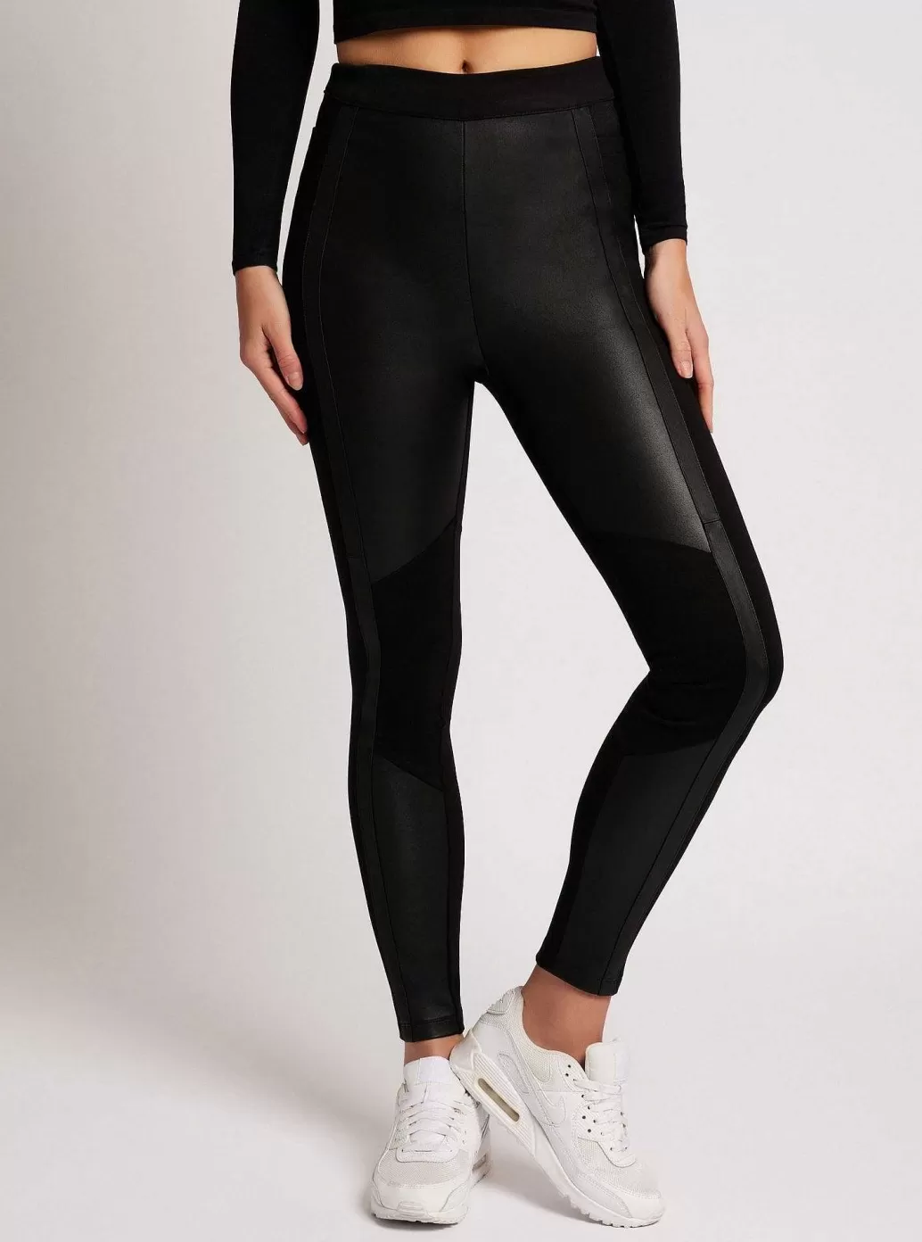 Cheap Blanc Noir Ponte Leather Legging Black