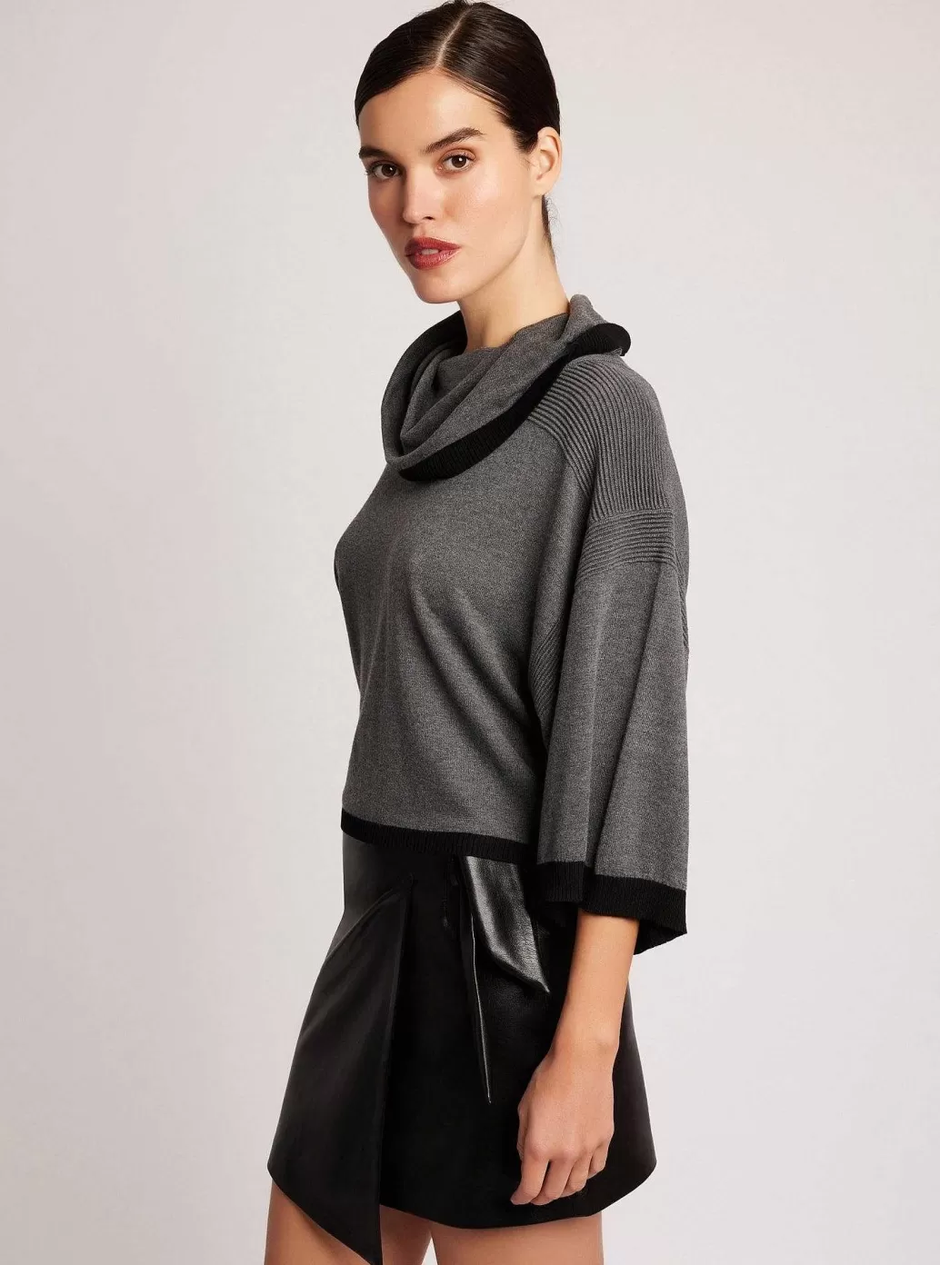 Cheap Blanc Noir Portola Heathered Cowl Neck Sweater Charcoal Heather