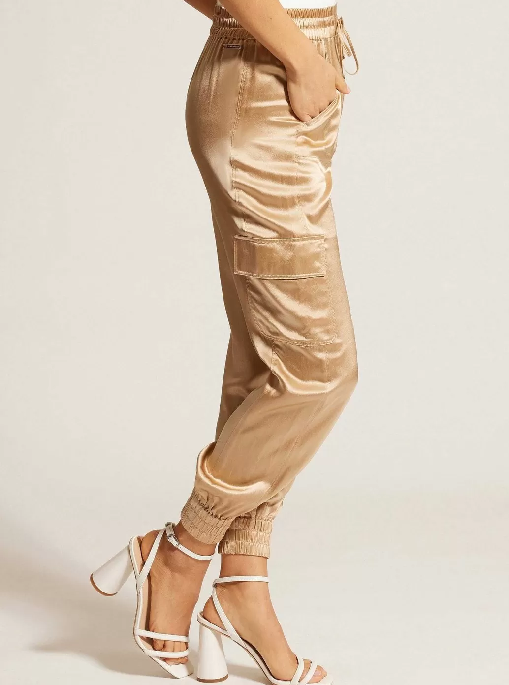 Shop Blanc Noir Silk Jogger Gold Trims Irish Cream/Gold