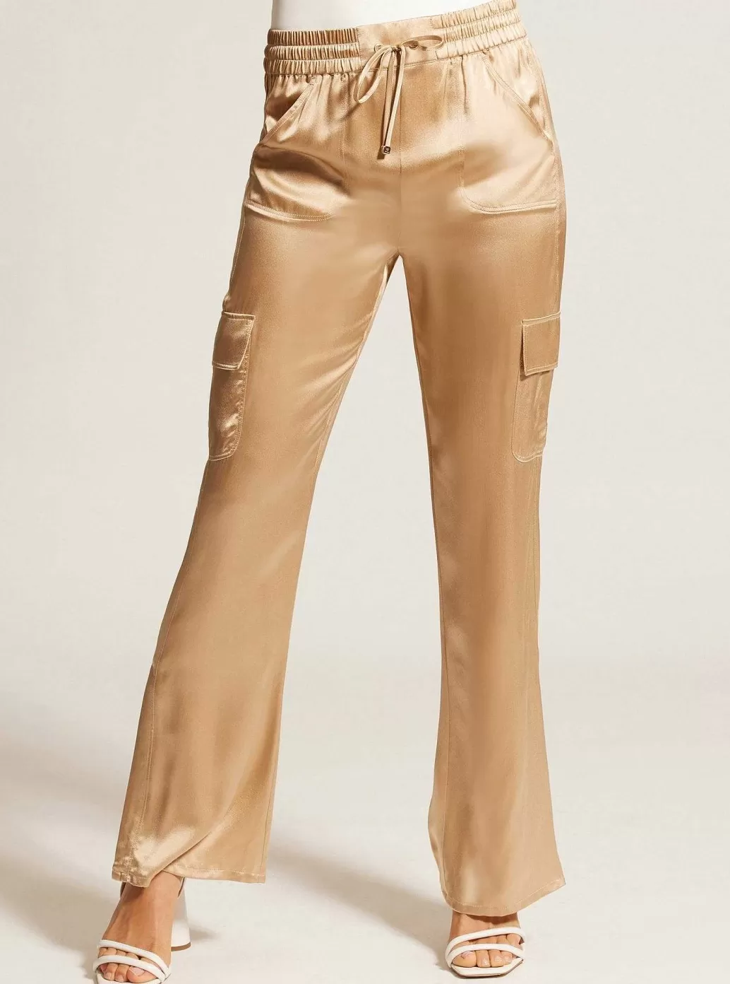 Fashion Blanc Noir Silk Wide Leg Pant Gold Trims Irish Cream/Gold