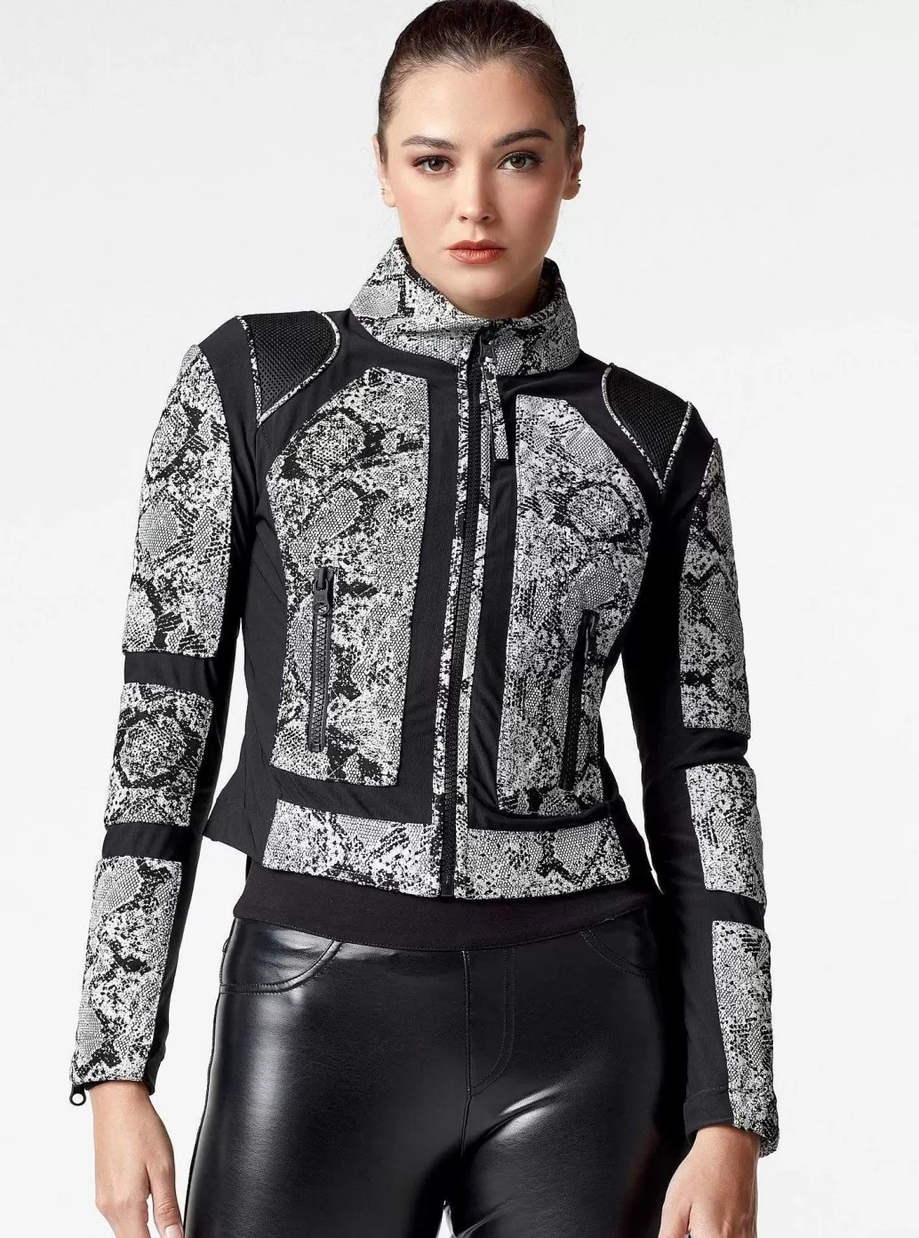 Best Sale Blanc Noir Snake Moto Jacket Black/White Snake