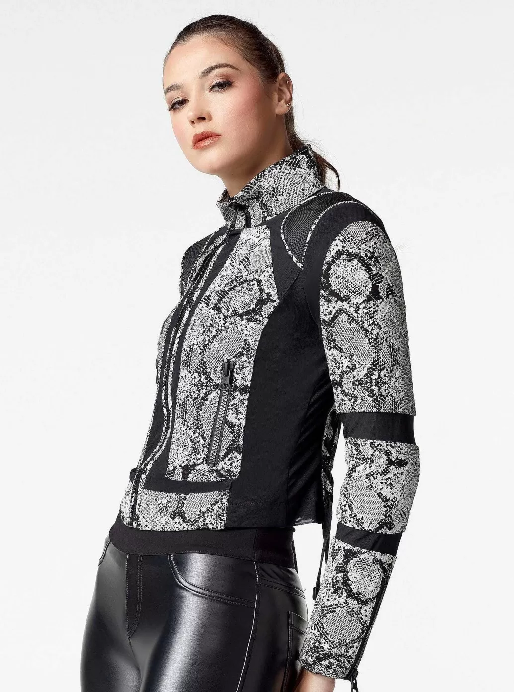 Best Sale Blanc Noir Snake Moto Jacket Black/White Snake