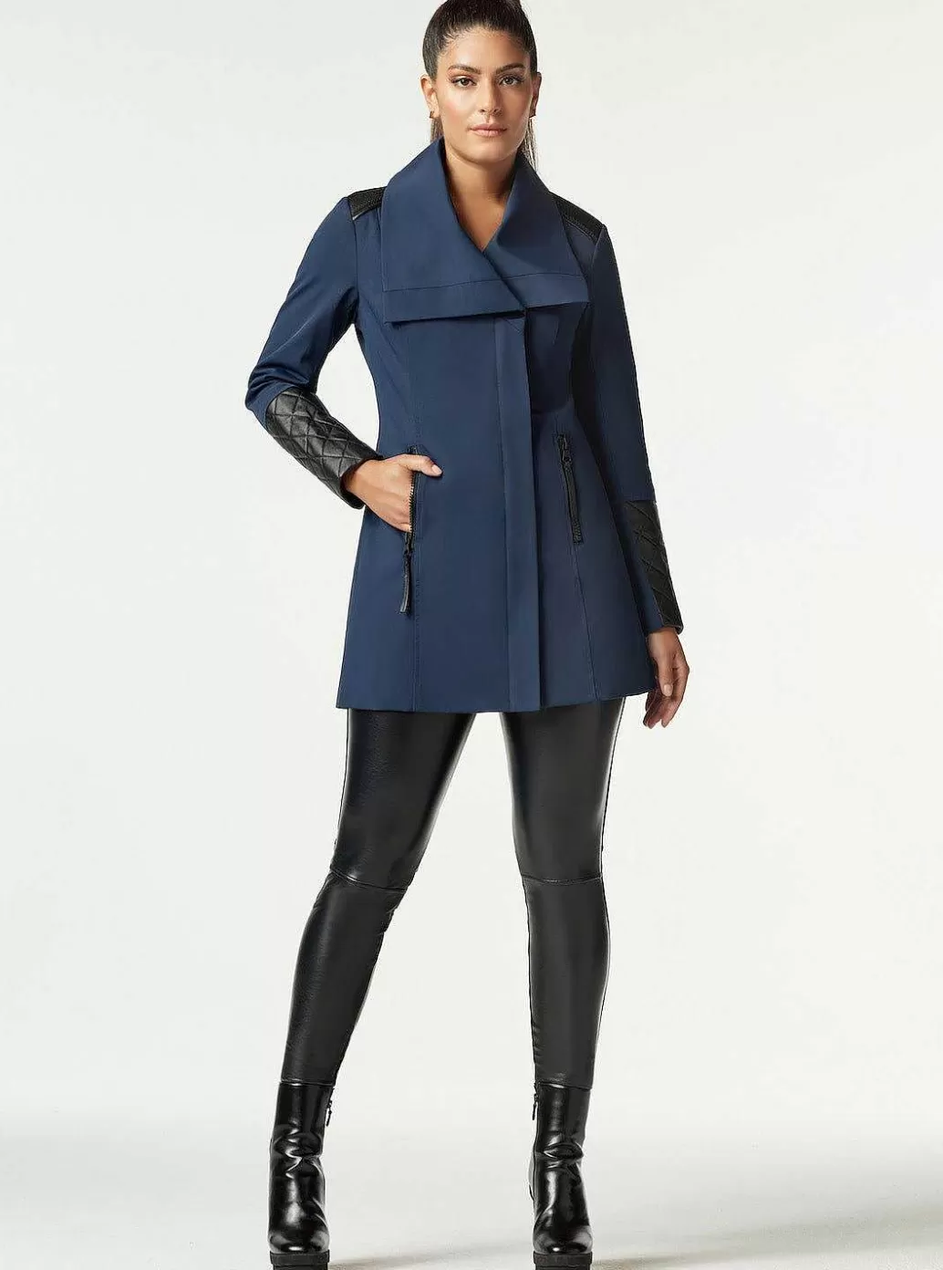 Outlet Blanc Noir Socialite Quilted-Back Zip Front Trench Navy