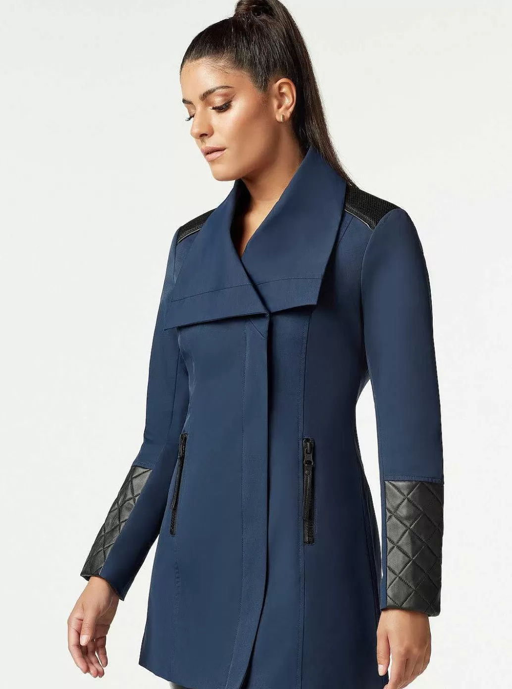 Outlet Blanc Noir Socialite Quilted-Back Zip Front Trench Navy