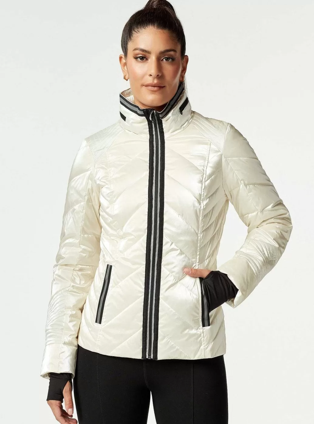 Clearance Blanc Noir Super Hero Puffer Down Filled Jacket With Reflective Trim Cloud Dancer