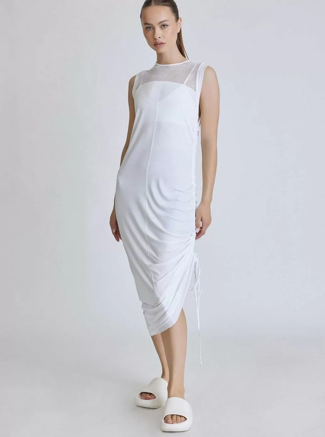 Discount Blanc Noir Tao Side Ruched Dress White