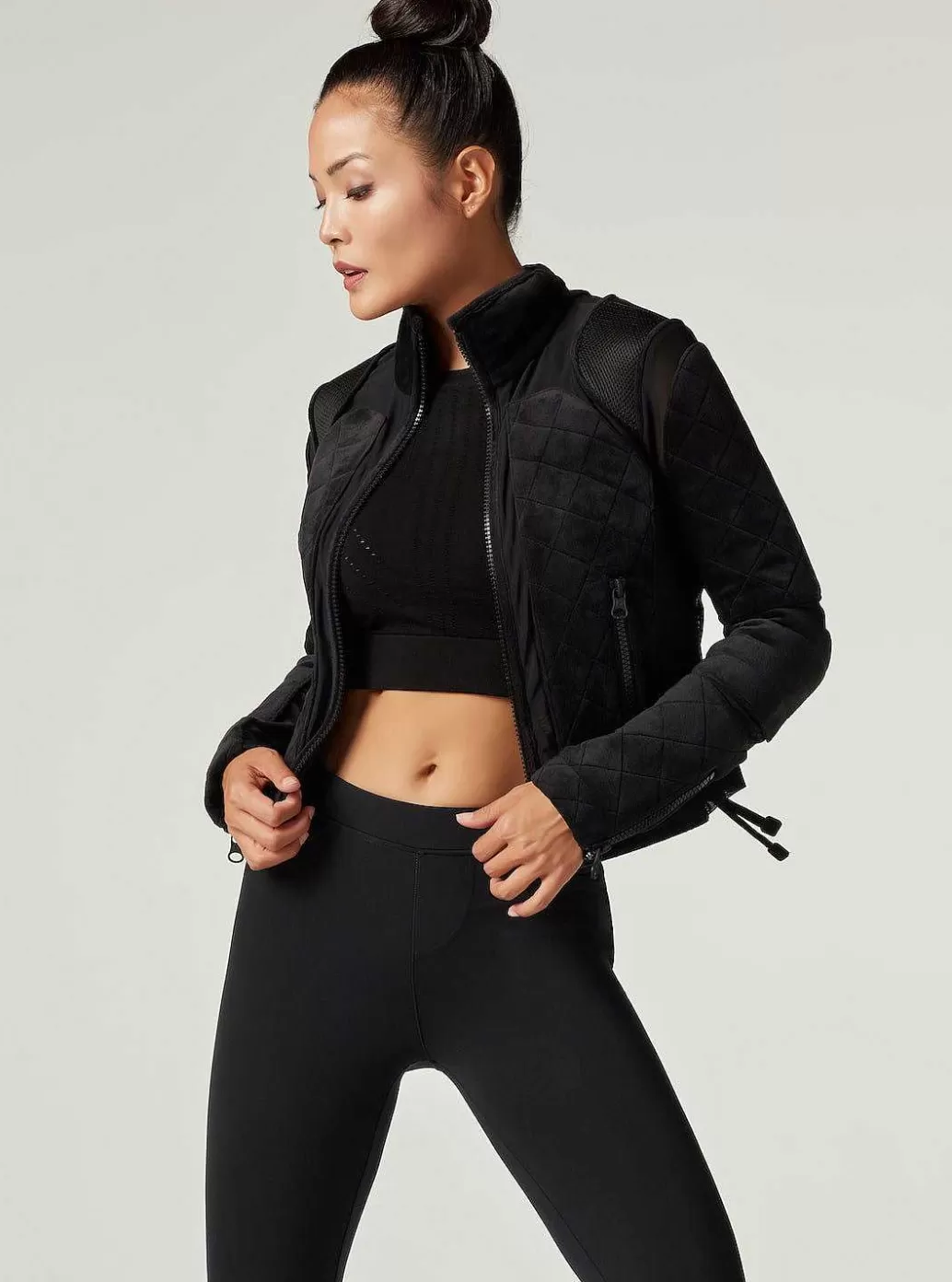 Shop Blanc Noir Velour Moto Jacket Black