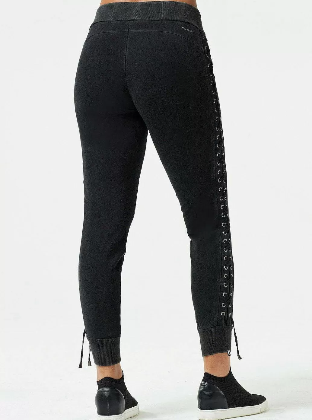 Fashion Blanc Noir Vintage Wash Lace Up Jogger Black