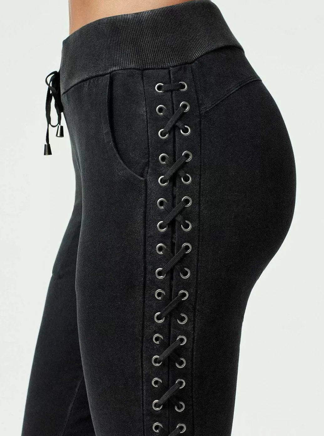Fashion Blanc Noir Vintage Wash Lace Up Jogger Black